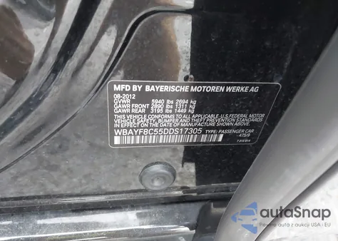 2013 BMW 750Li xDrive from USA, damaged, VIN WBAYF8C55DDS17305
